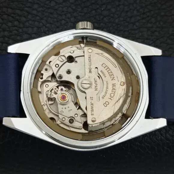 Vintage 1986 Citizen Automatic Mens Silver Watch W/daydate & Blue accents